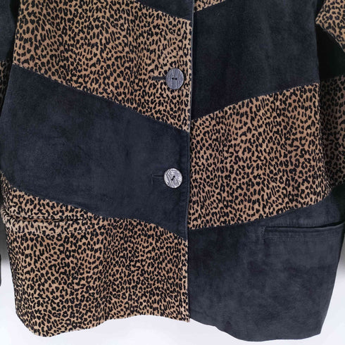 レオパード柄切り替えスウェードジャケット レディース FREE